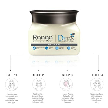 Raaga Professional De-Tan Pack | Tan Removal Cream with Kojic and Milk | Dermatologically Tested, Peroxide Free, Hydroquinone Free, Sulphate Free (500 gm) (Pack of 4)